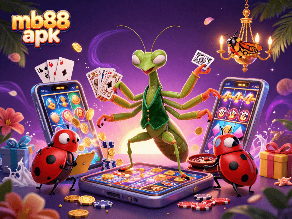 Experience thrilling gameplay with mb88 apk in a vibrant 3D casino illustration showing dynamic game elements.